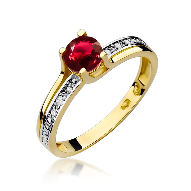 Inel Aur 9K cu Rubin 0.60 ct si Diamante Naturale 0.03 ct