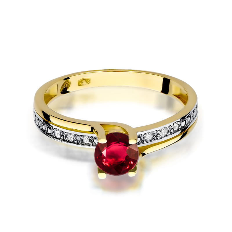 Inel Aur 9K cu Rubin 0.60 ct si Diamante Naturale 0.03 ct
