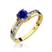 Inel Aur 9K cu Safir 0.50 ct si Diamante Naturale 0.03 ct