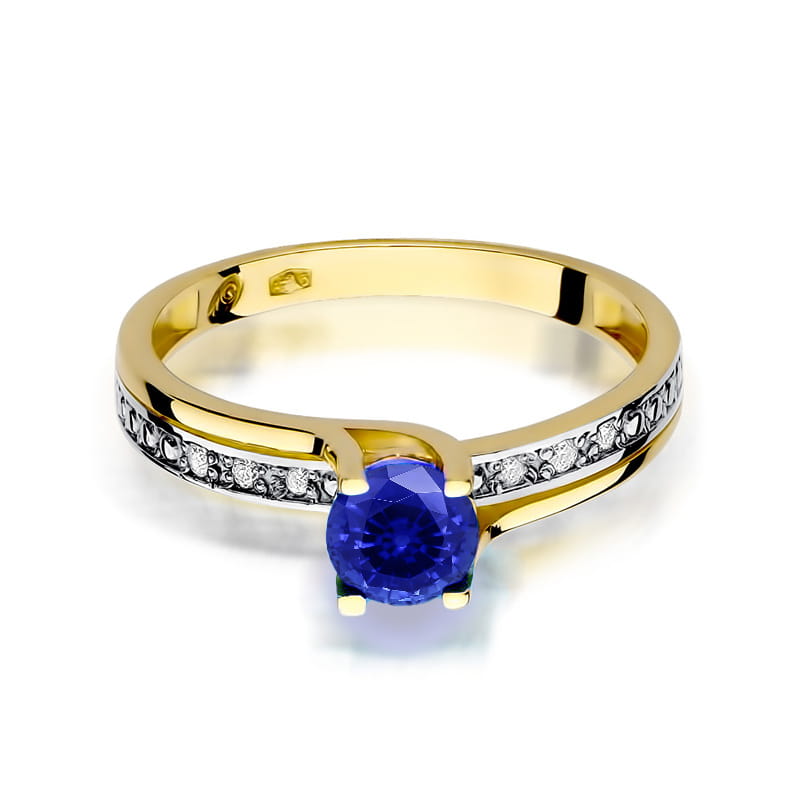 Inel Aur 9K cu Safir 0.50 ct si Diamante Naturale 0.03 ct