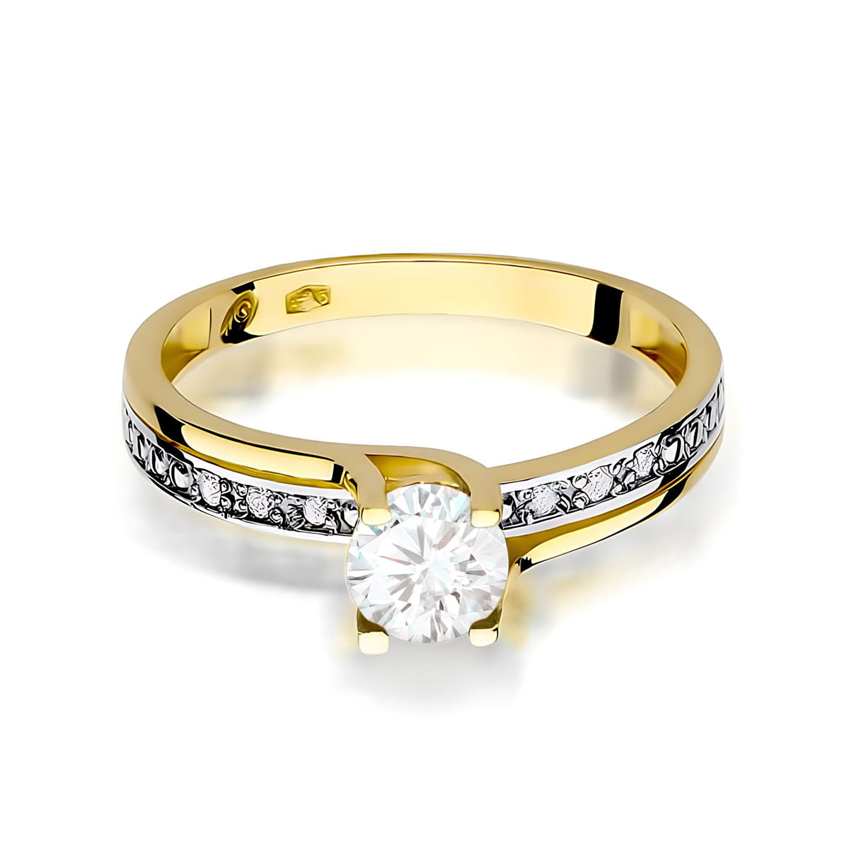 Inel Aur 9K cu Safir Alb 0.50 ct si Diamante Naturale 0.03 ct