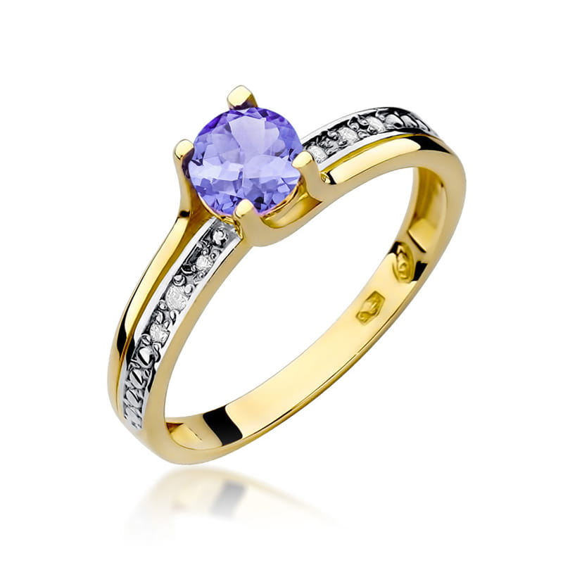 Inel Aur 9K cu Tanzanit 0.50 ct si Diamante Naturale 0.03 ct