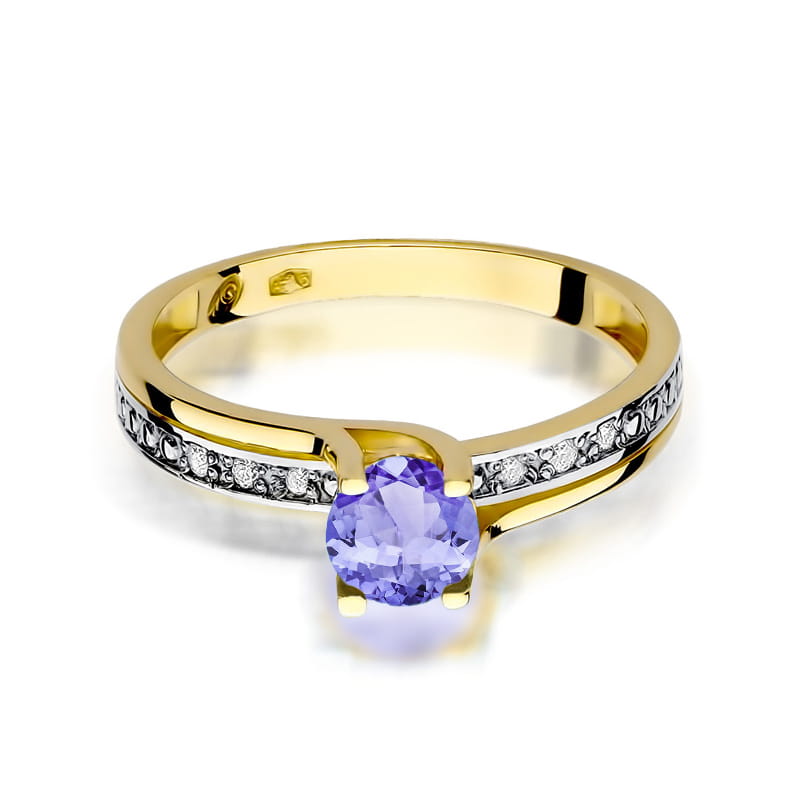 Inel Aur 9K cu Tanzanit 0.50 ct si Diamante Naturale 0.03 ct