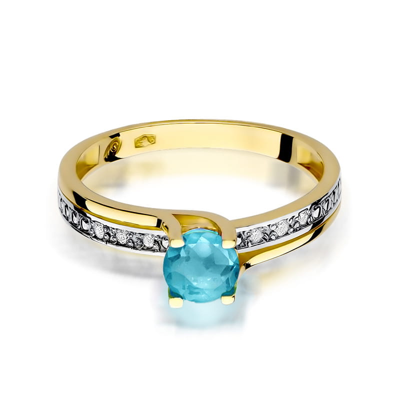 Inel Aur 9K cu Topaz Swiss 0.50 ct si Diamante Naturale 0.03 ct