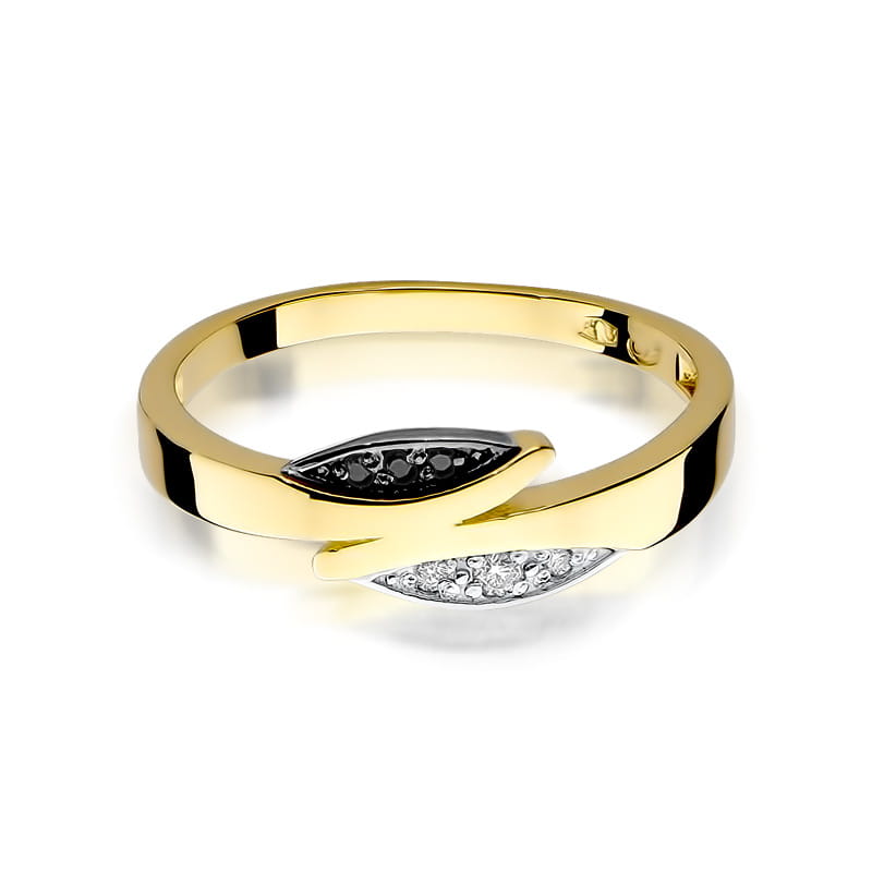 Inel Aur 9K cu Diamante Naturale Albe si Negre 0.03 ct