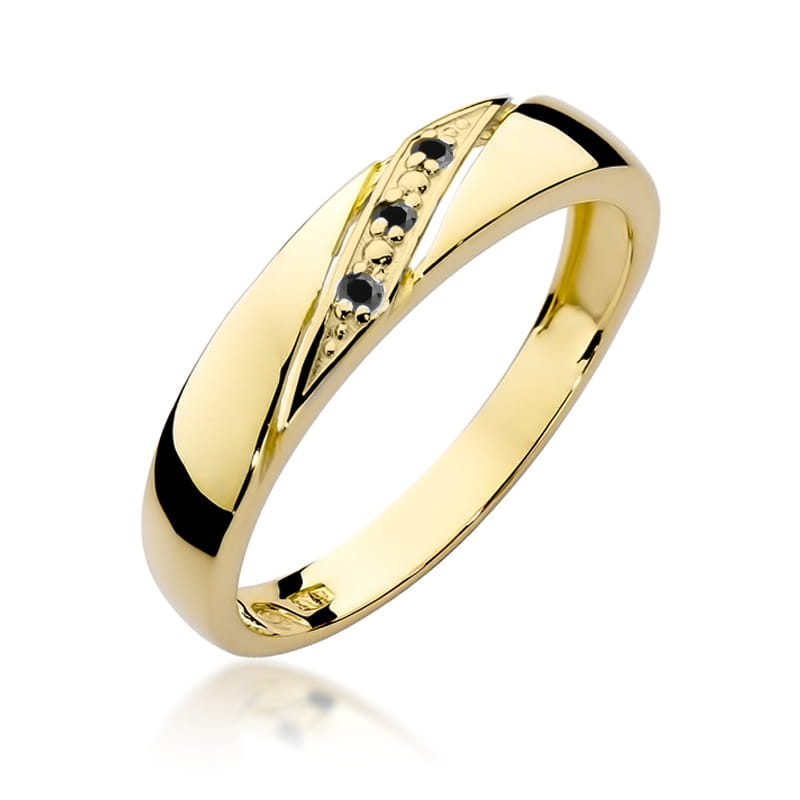 Inel Aur 9K cu Diamante Naturale Negre 0.01 ct