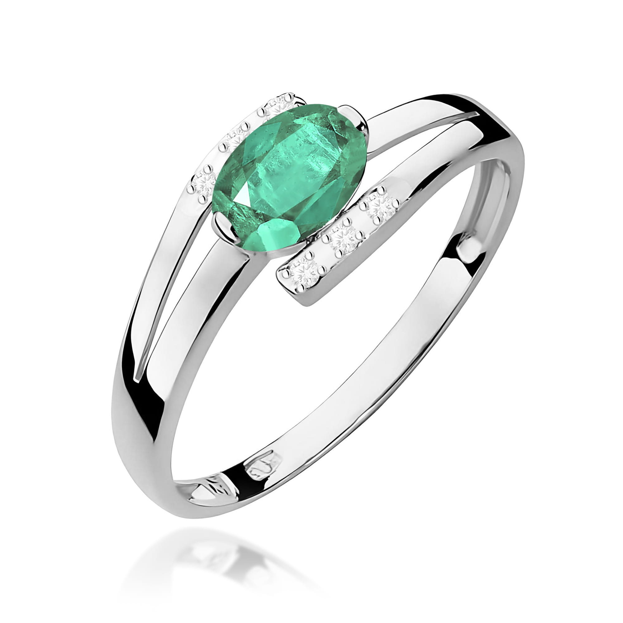 Inel Aur 9K cu Smarald 0.40 ct si Diamante Naturale 0.05 ct