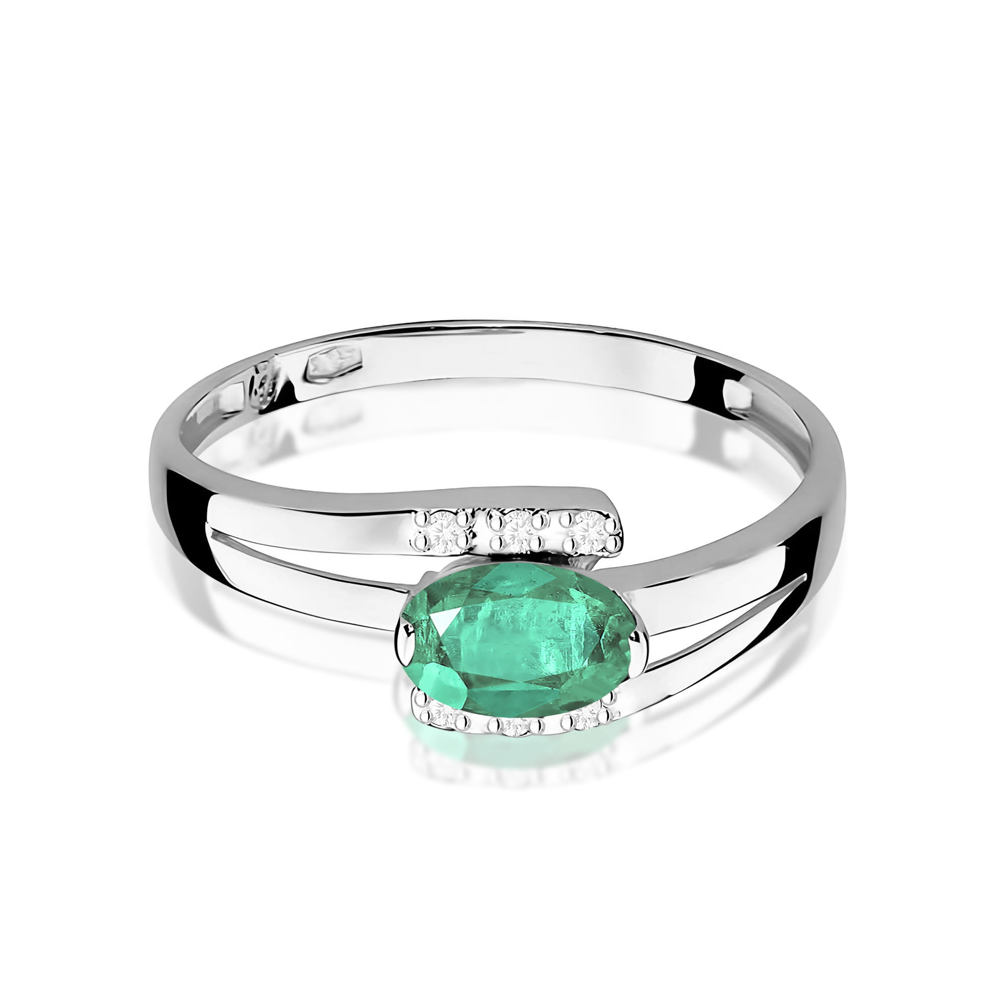 Inel Aur 9K cu Smarald 0.40 ct si Diamante Naturale 0.05 ct