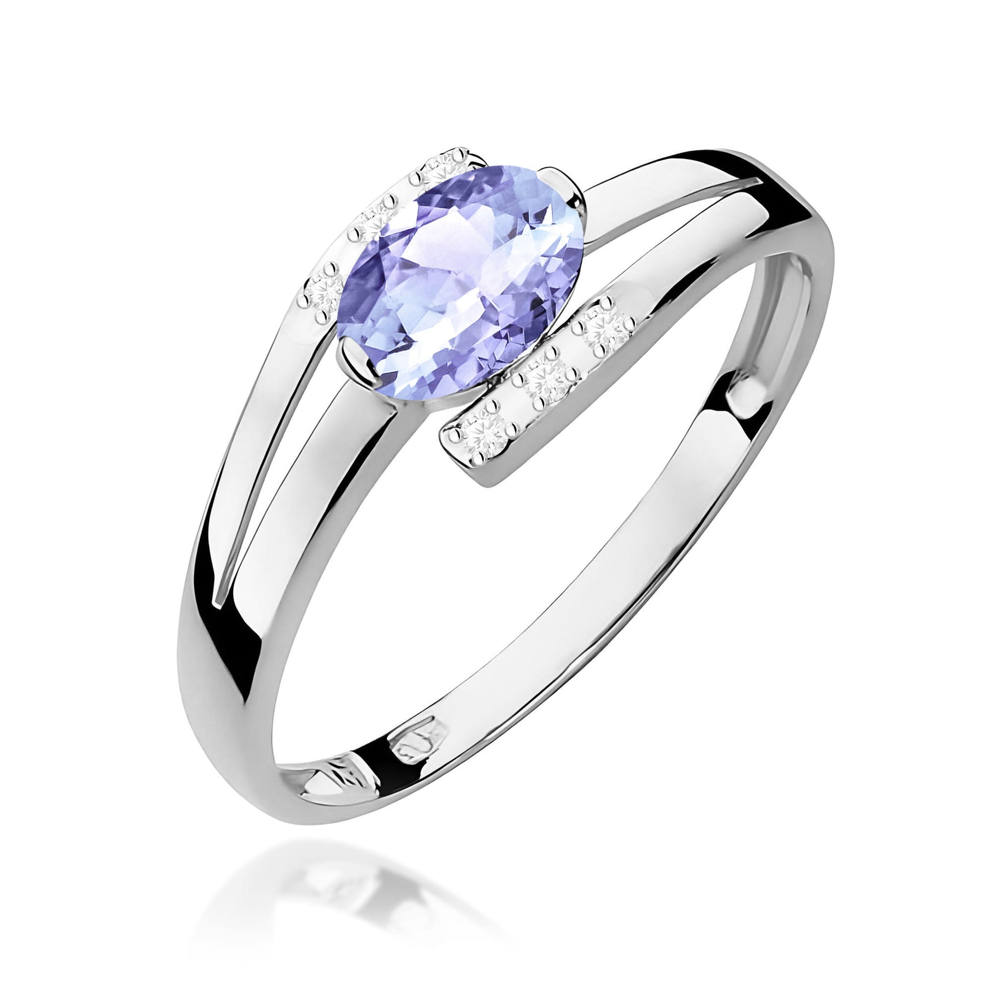Inel Aur 9K cu Tanzanit 0.40 ct si Diamante Naturale 0.05 ct