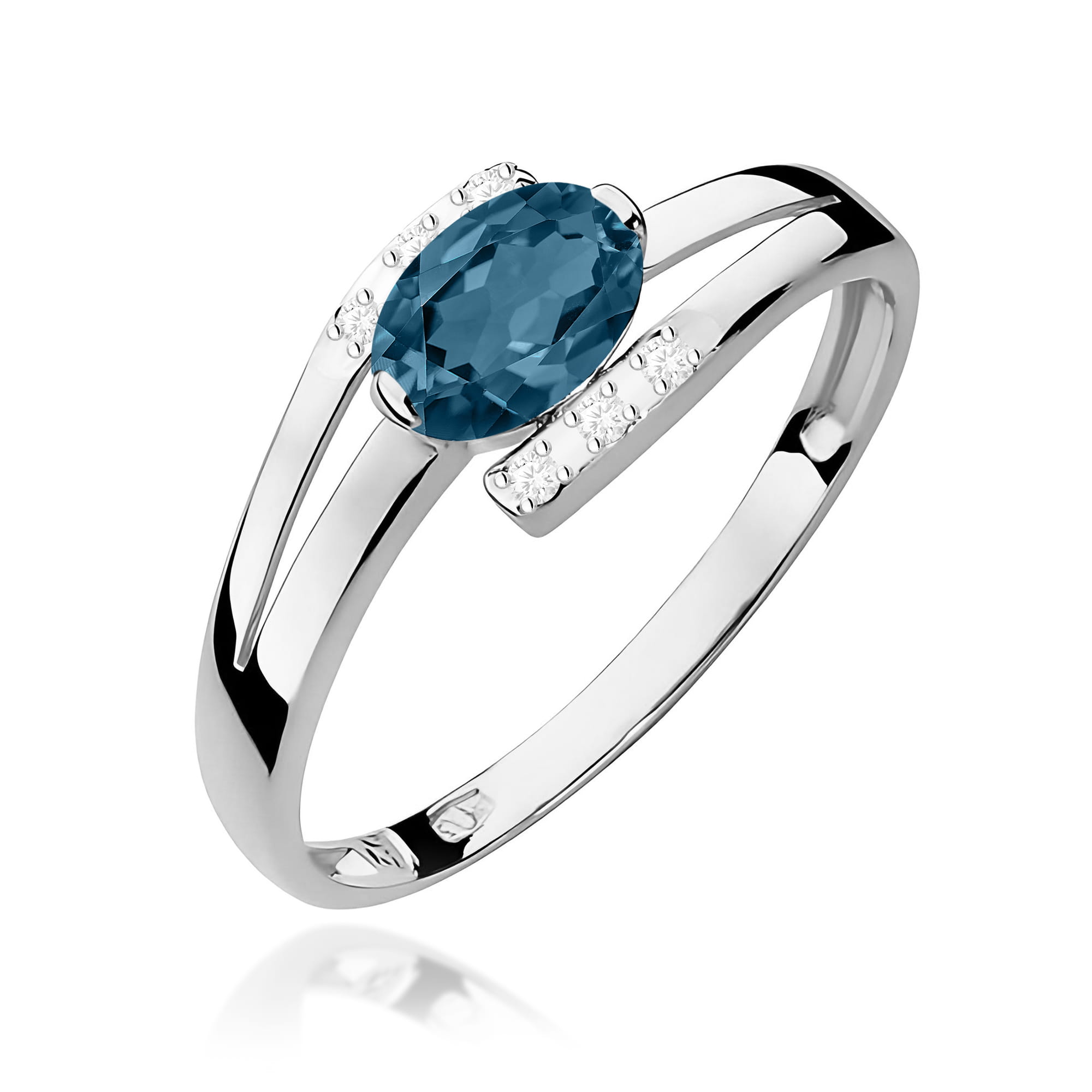 Inel Aur 9K cu Topaz London Blue 0.50 ct si Diamante Naturale 0.05 ct