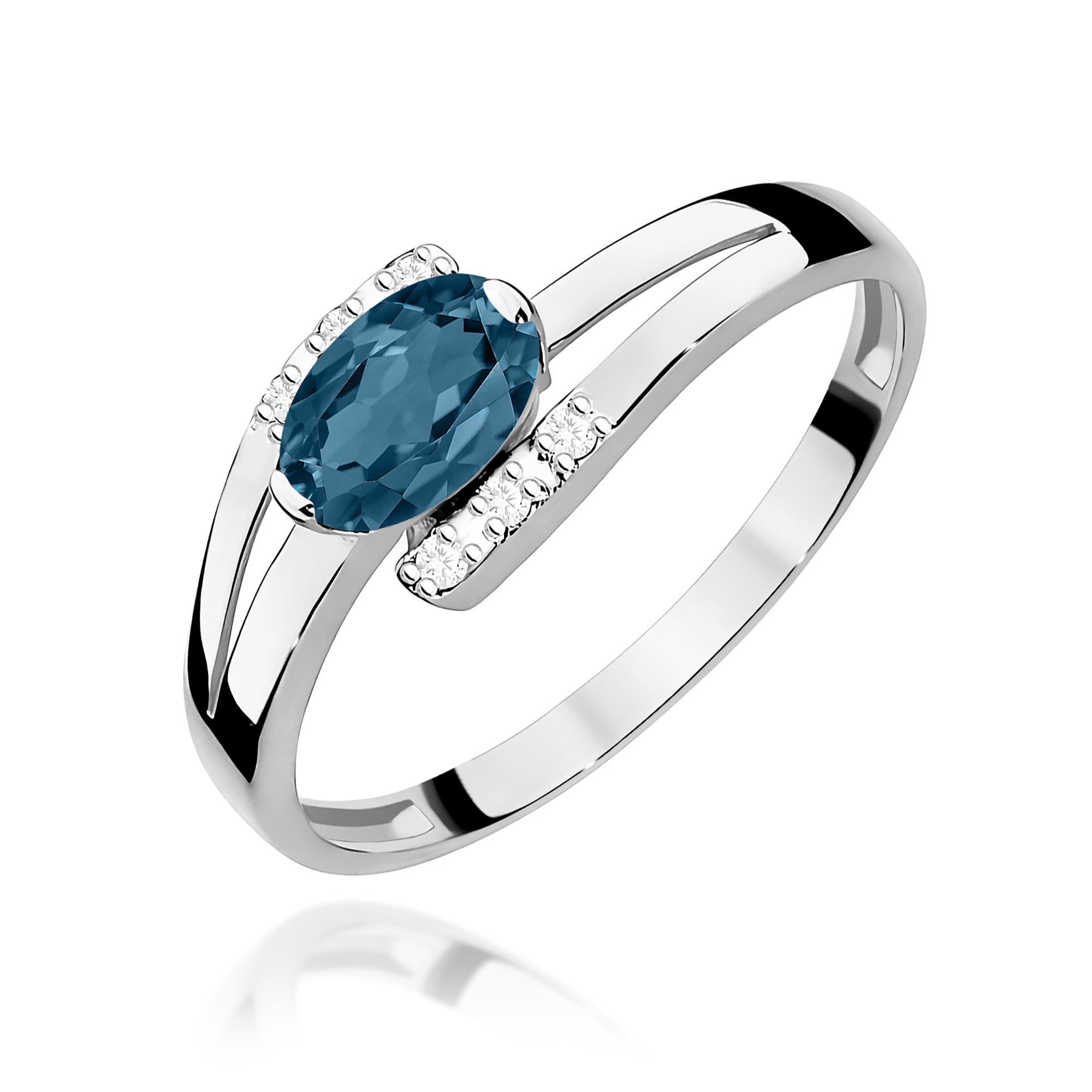 Inel Aur 9K cu Topaz London Blue 0.50 ct si Diamante Naturale 0.05 ct