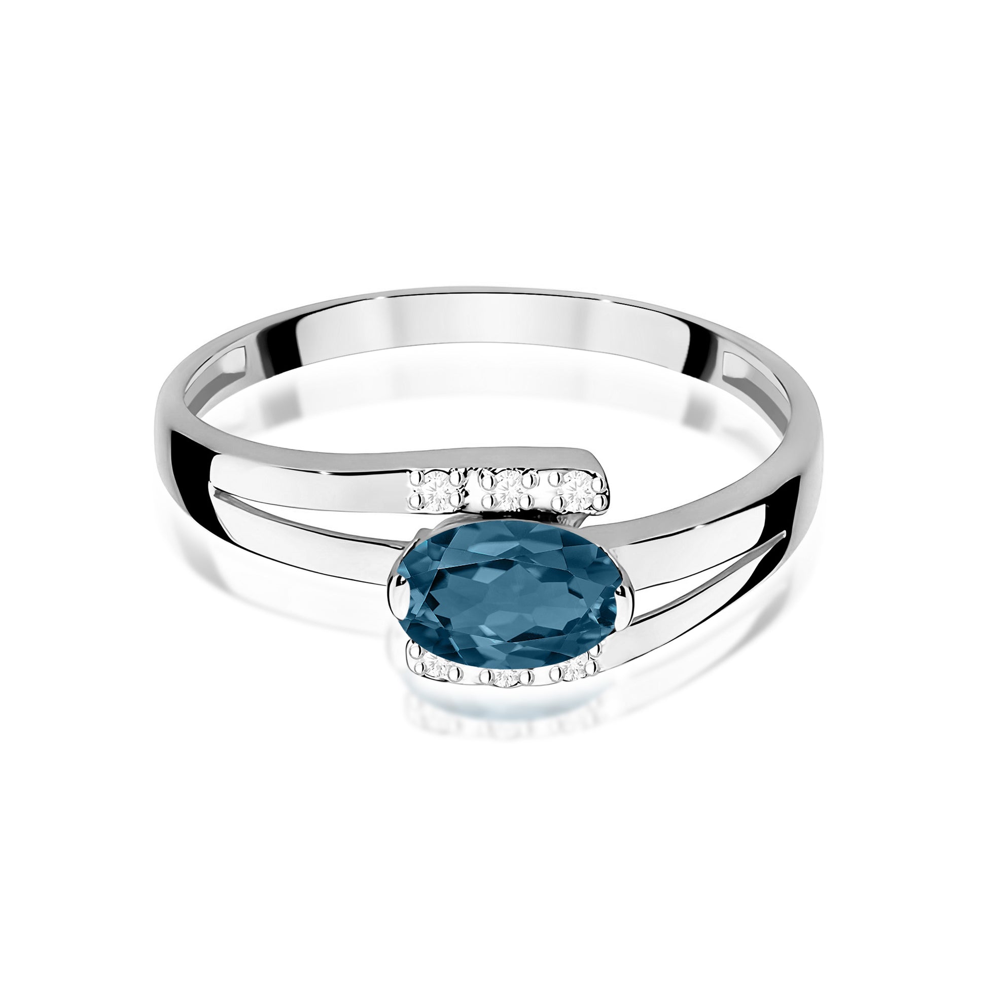 Inel Aur 9K cu Topaz London Blue 0.50 ct si Diamante Naturale 0.05 ct