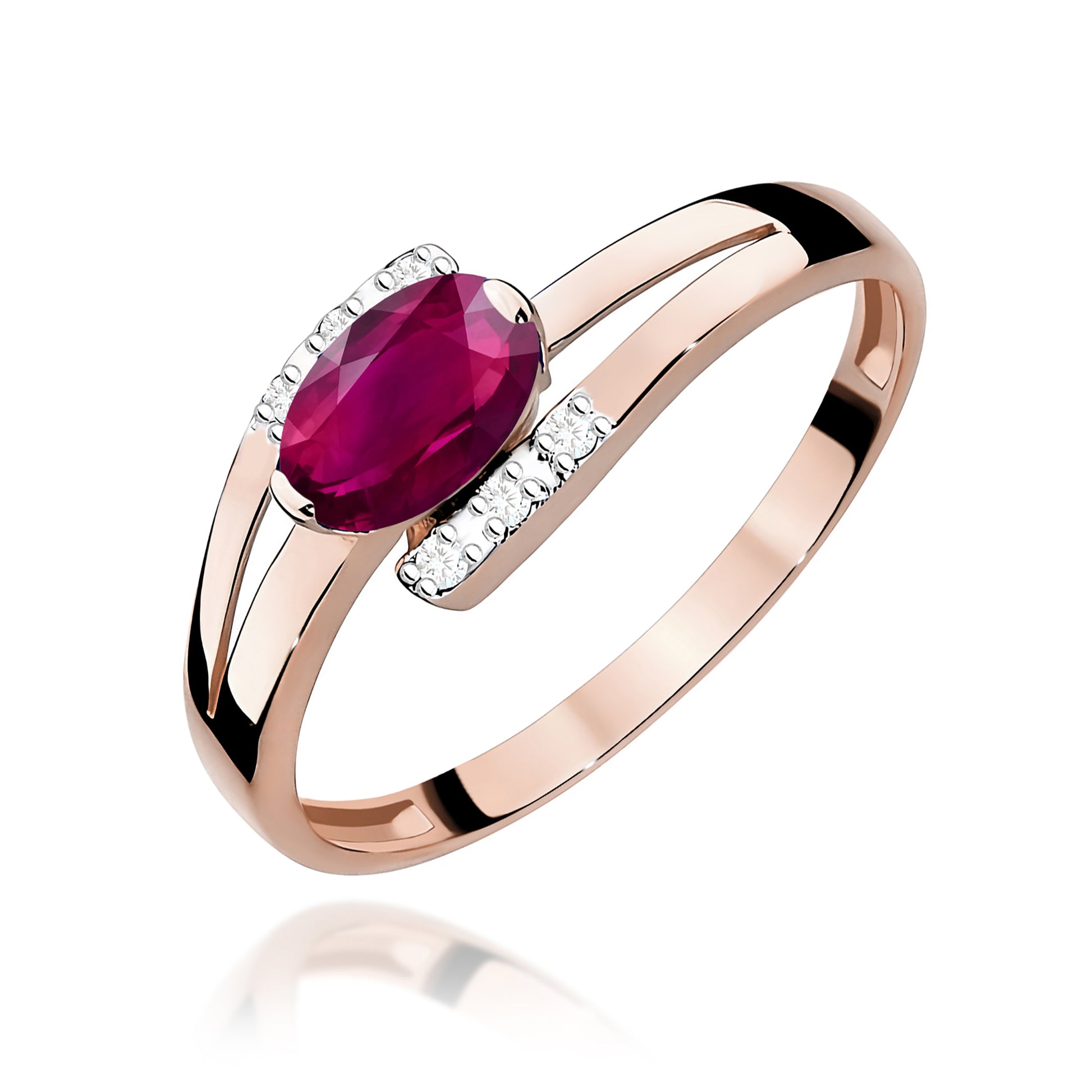 Inel Aur 9K cu Rhodolite 0.50 ct si Diamante Naturale 0.05 ct