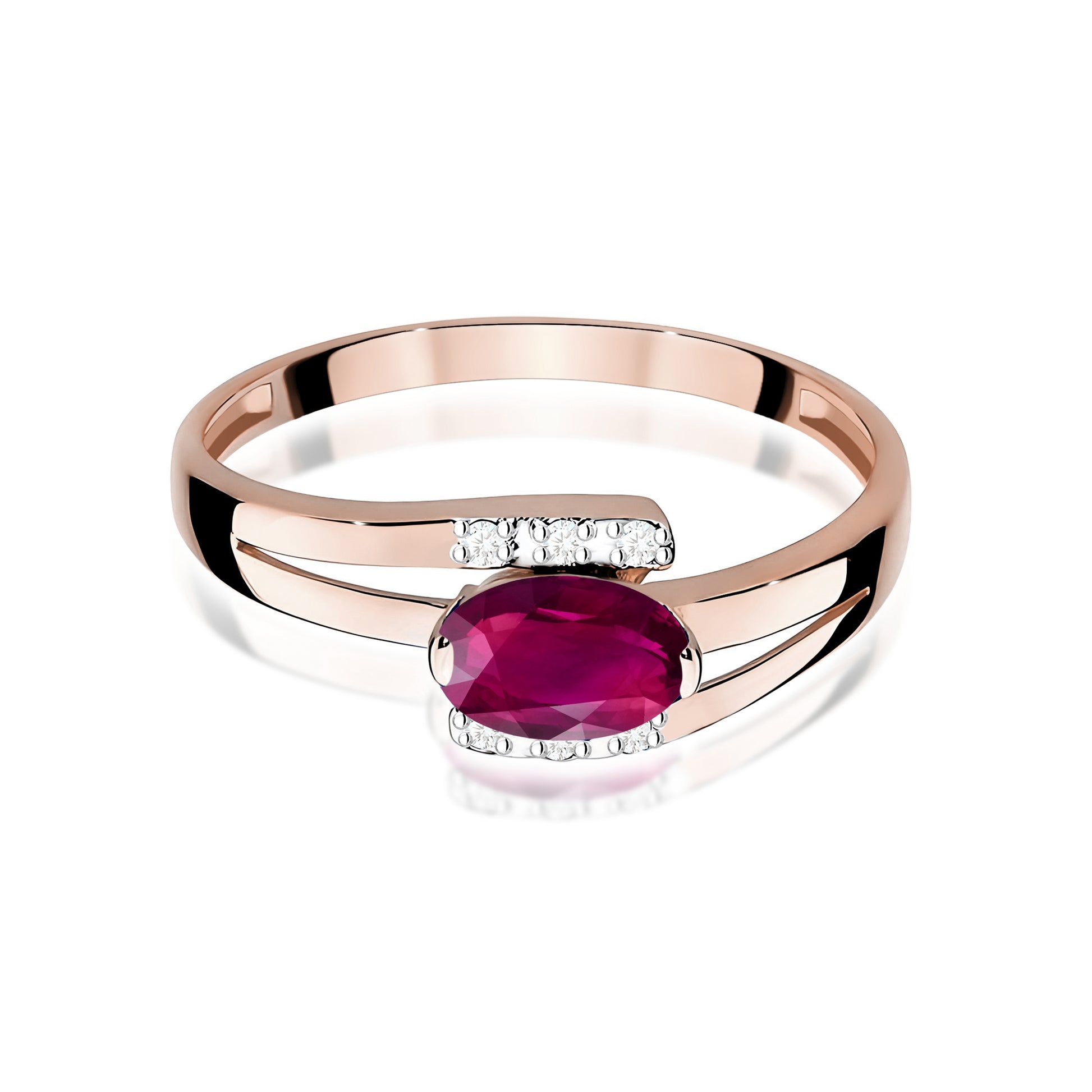 Inel Aur 9K cu Rhodolite 0.50 ct si Diamante Naturale 0.05 ct