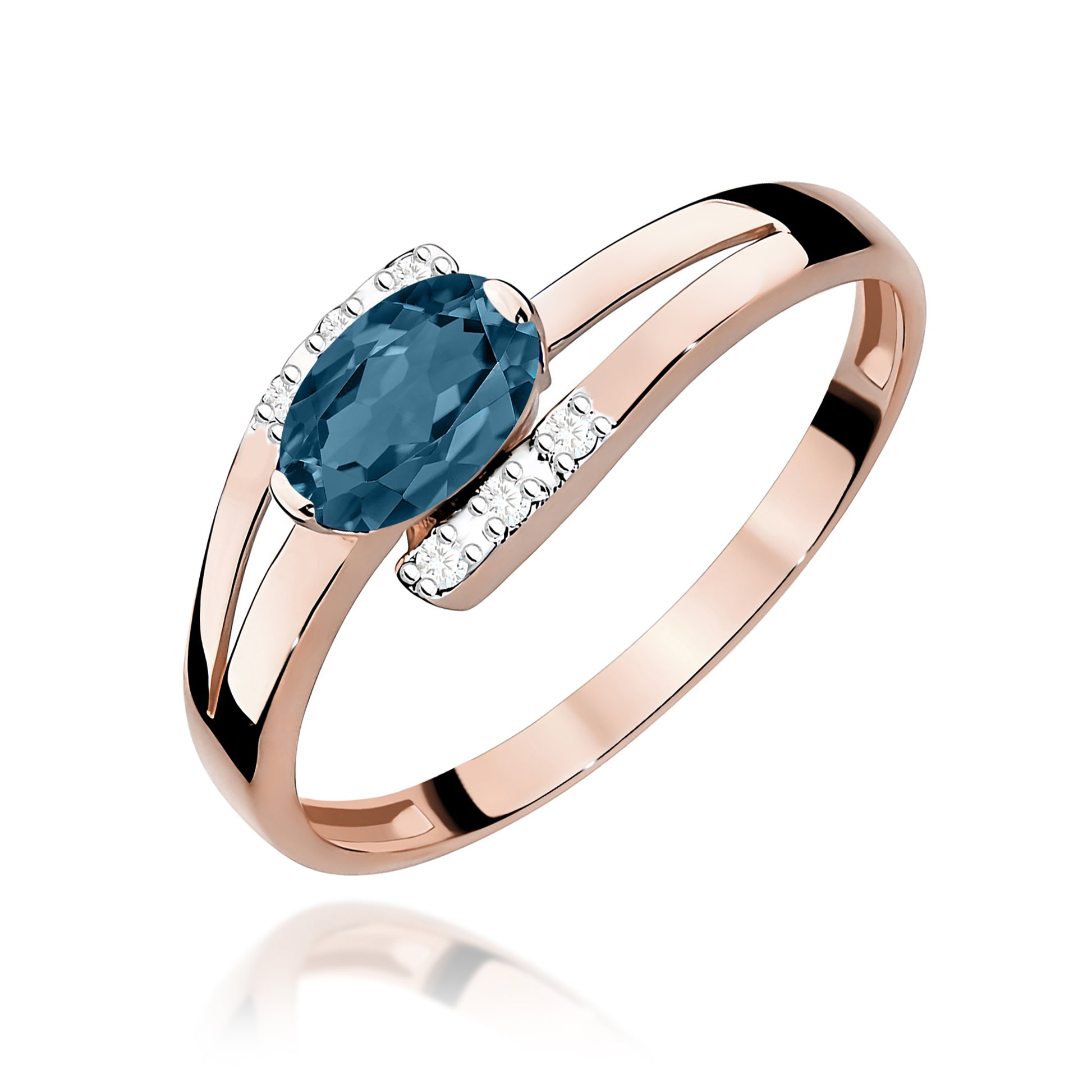 Inel Aur 9K cu Topaz London Blue 0.50 ct si Diamante Naturale 0.05 ct