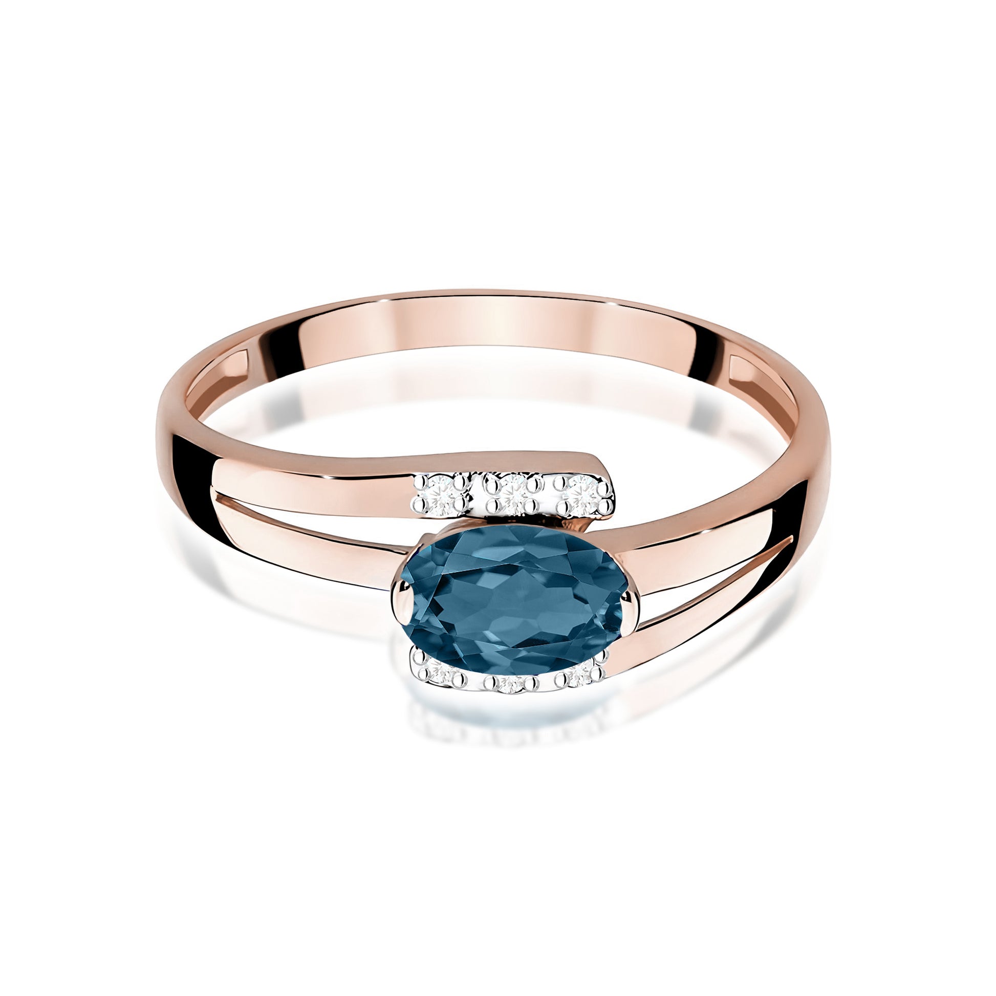 Inel Aur 9K cu Topaz London Blue 0.50 ct si Diamante Naturale 0.05 ct