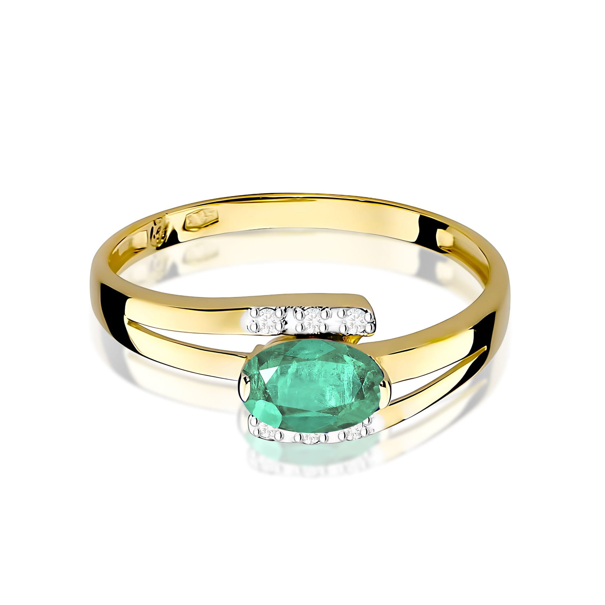 Inel Aur 9K cu Smarald 0.40 ct si Diamante Naturale 0.05 ct