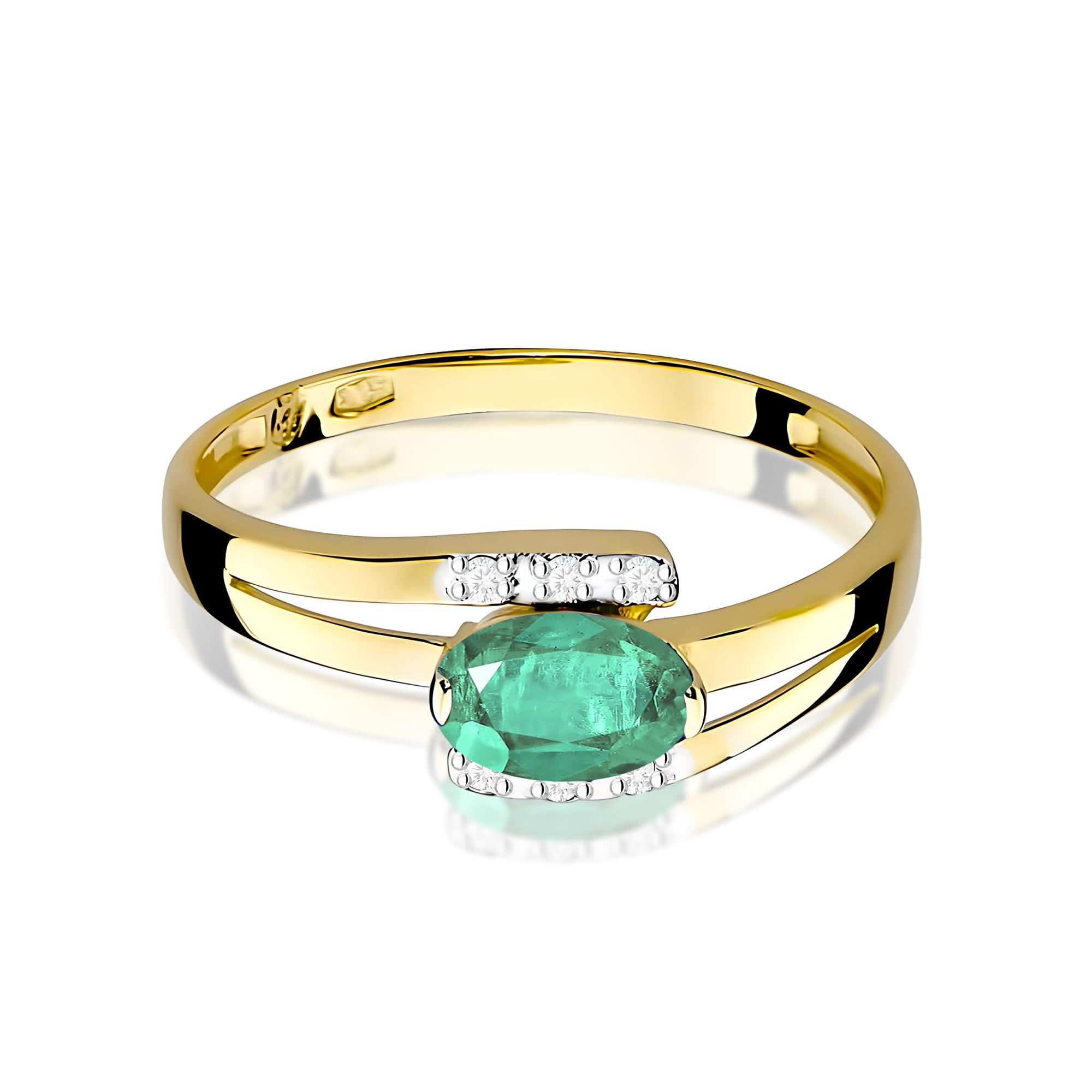 Inel Aur 9K cu Smarald 0.40 ct si Diamante Naturale 0.05 ct