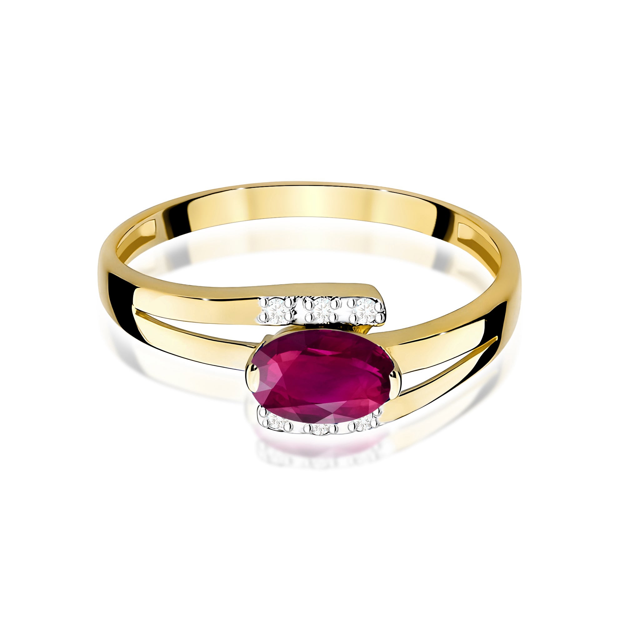 Inel Aur 9K cu Rhodolite 0.50 ct si Diamante Naturale 0.05 ct