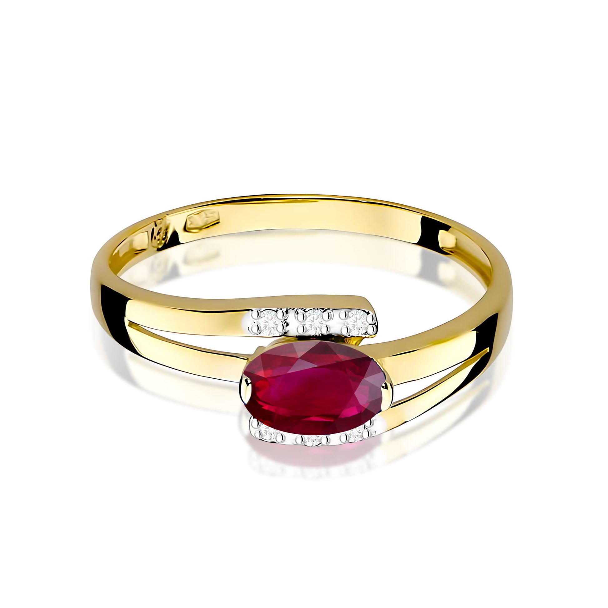 Inel Aur 9K cu Rubin 0.60 ct si Diamante Naturale 0.05 ct