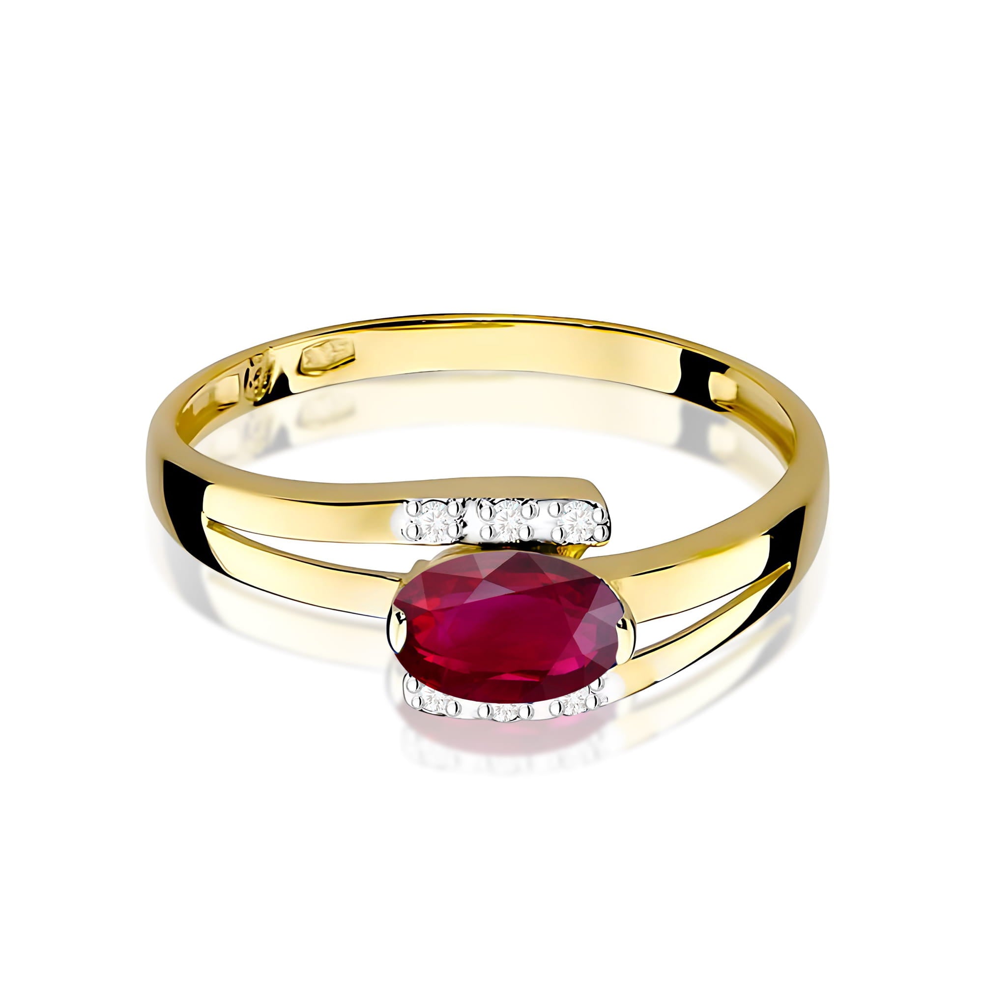 Inel Aur 9K cu Rubin 0.60 ct si Diamante Naturale 0.05 ct