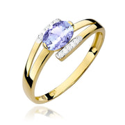 Inel Aur 9K cu Tanzanit 0.40 ct si Diamante Naturale 0.05 ct