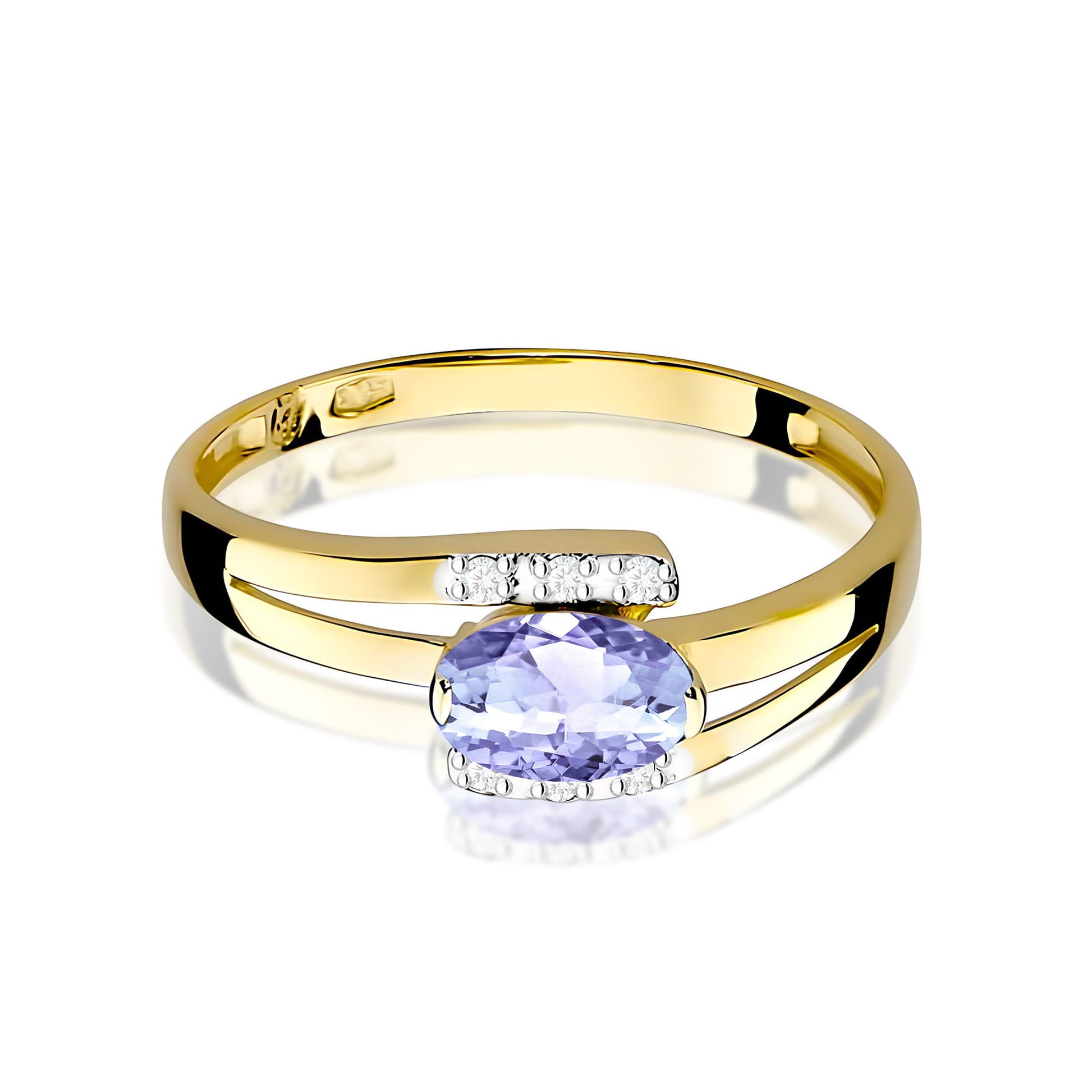 Inel Aur 9K cu Tanzanit 0.40 ct si Diamante Naturale 0.05 ct