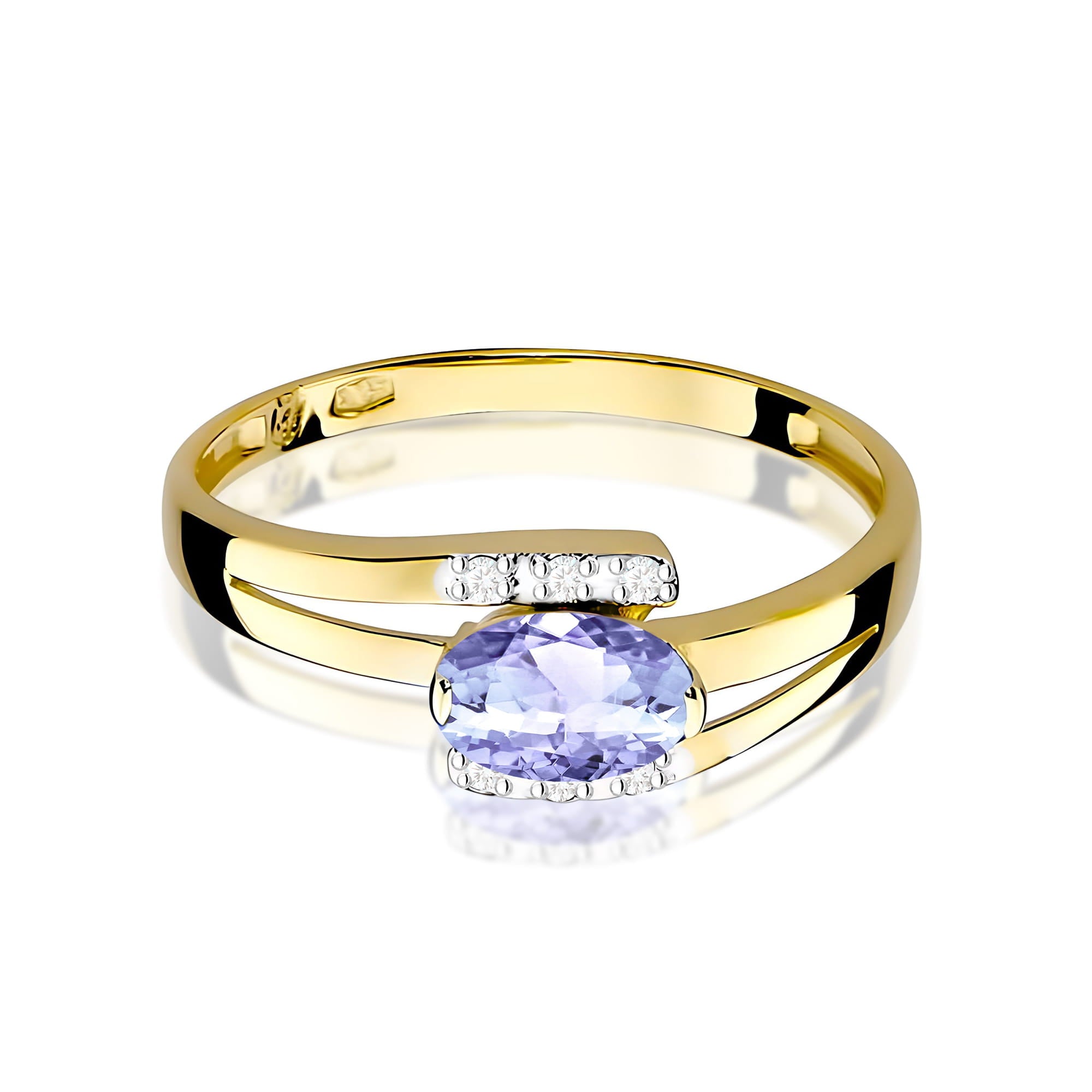 Inel Aur 9K cu Tanzanit 0.40 ct si Diamante Naturale 0.05 ct