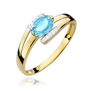 Inel Aur 9K cu Topaz Swiss 0.50 ct si Diamante Naturale 0.05 ct