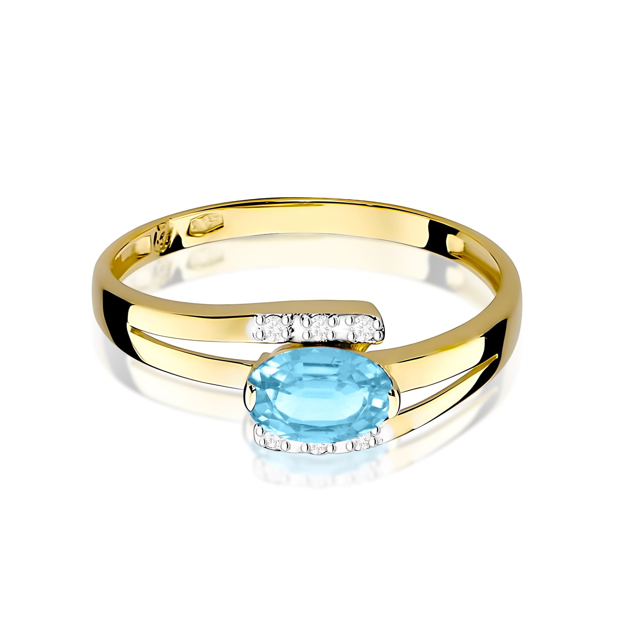 Inel Aur 9K cu Topaz Swiss 0.50 ct si Diamante Naturale 0.05 ct