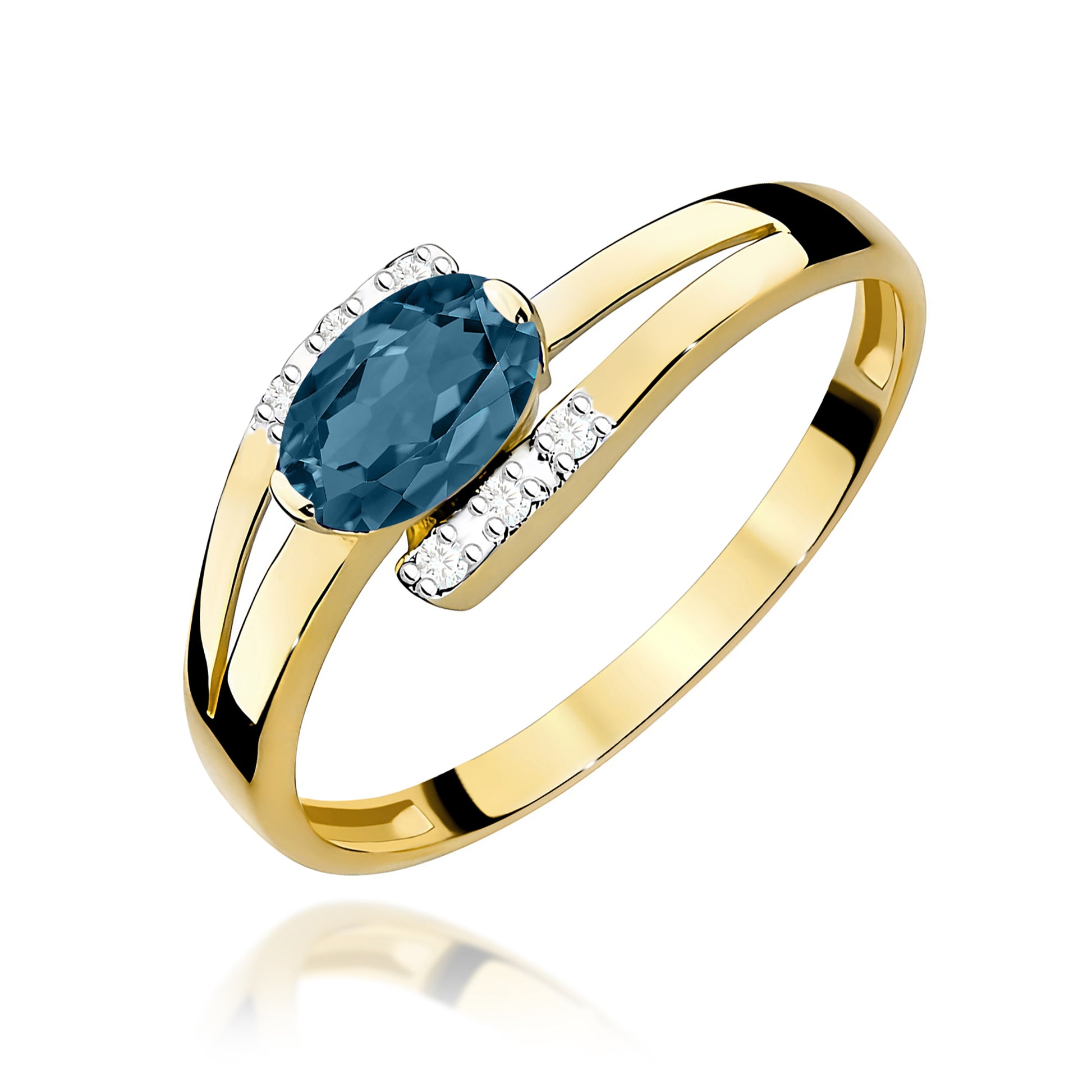 Inel Aur 9K cu Topaz London Blue 0.50 ct si Diamante Naturale 0.05 ct