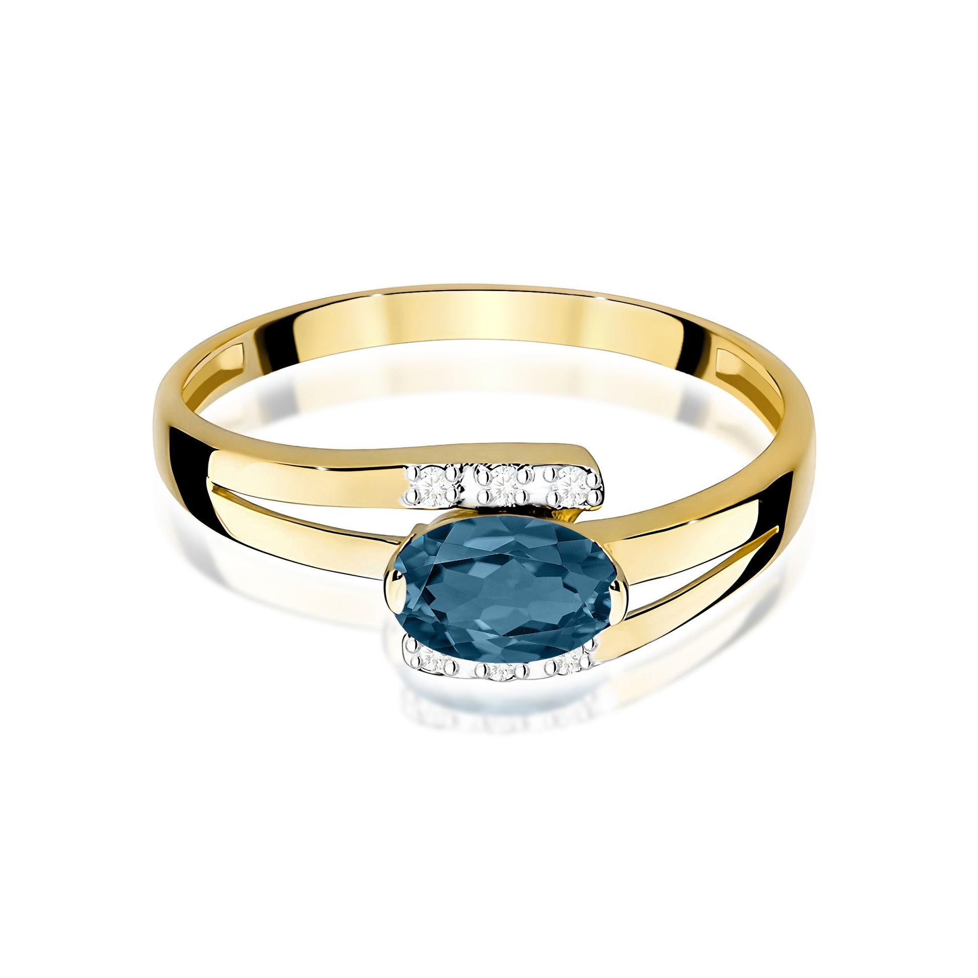 Inel Aur 9K cu Topaz London Blue 0.50 ct si Diamante Naturale 0.05 ct