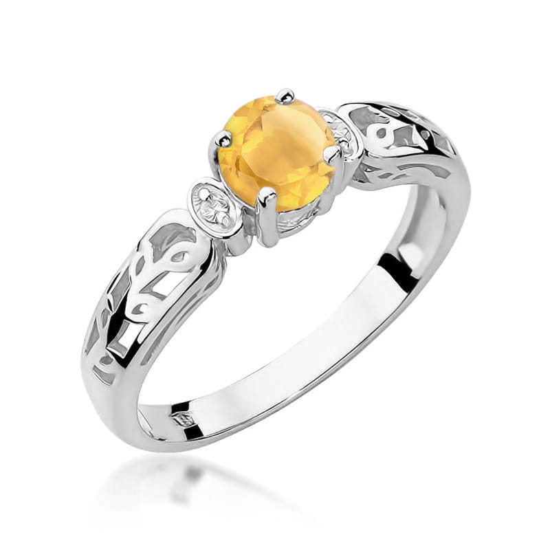 Inel Aur 14K cu Citrin 0.50 ct si Diamante Naturale 0.02 ct