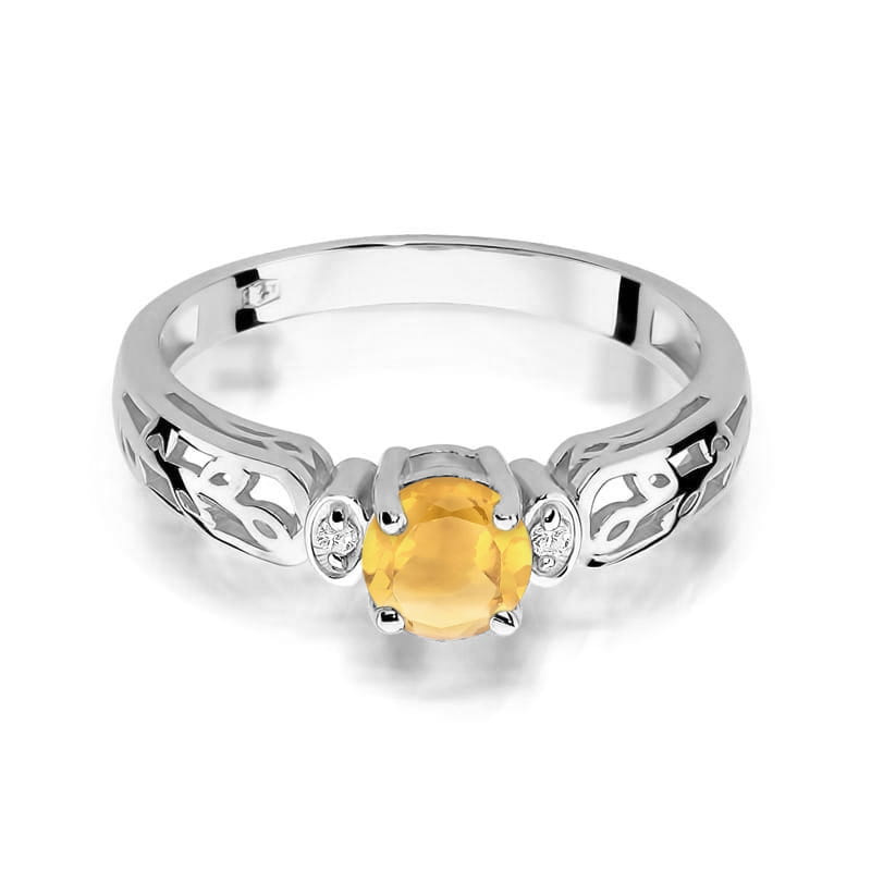 Inel Aur 14K cu Citrin 0.50 ct si Diamante Naturale 0.02 ct