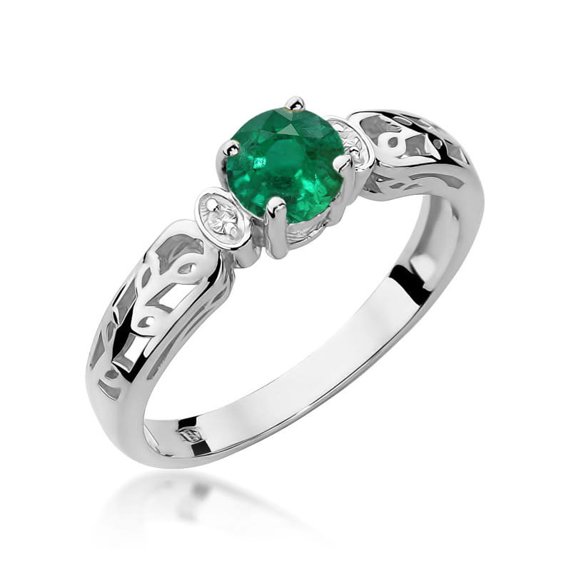 Inel Aur 14K cu Smarald 0.50 ct - Alb