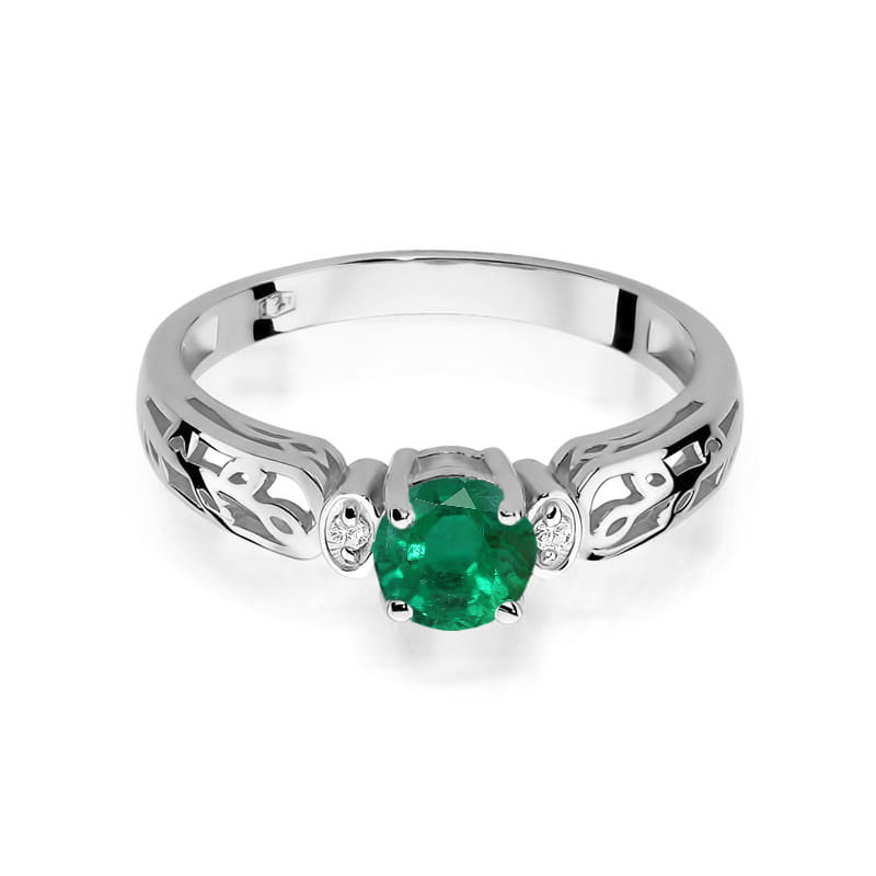 Inel Aur 14K cu Smarald 0.50 ct - Alb