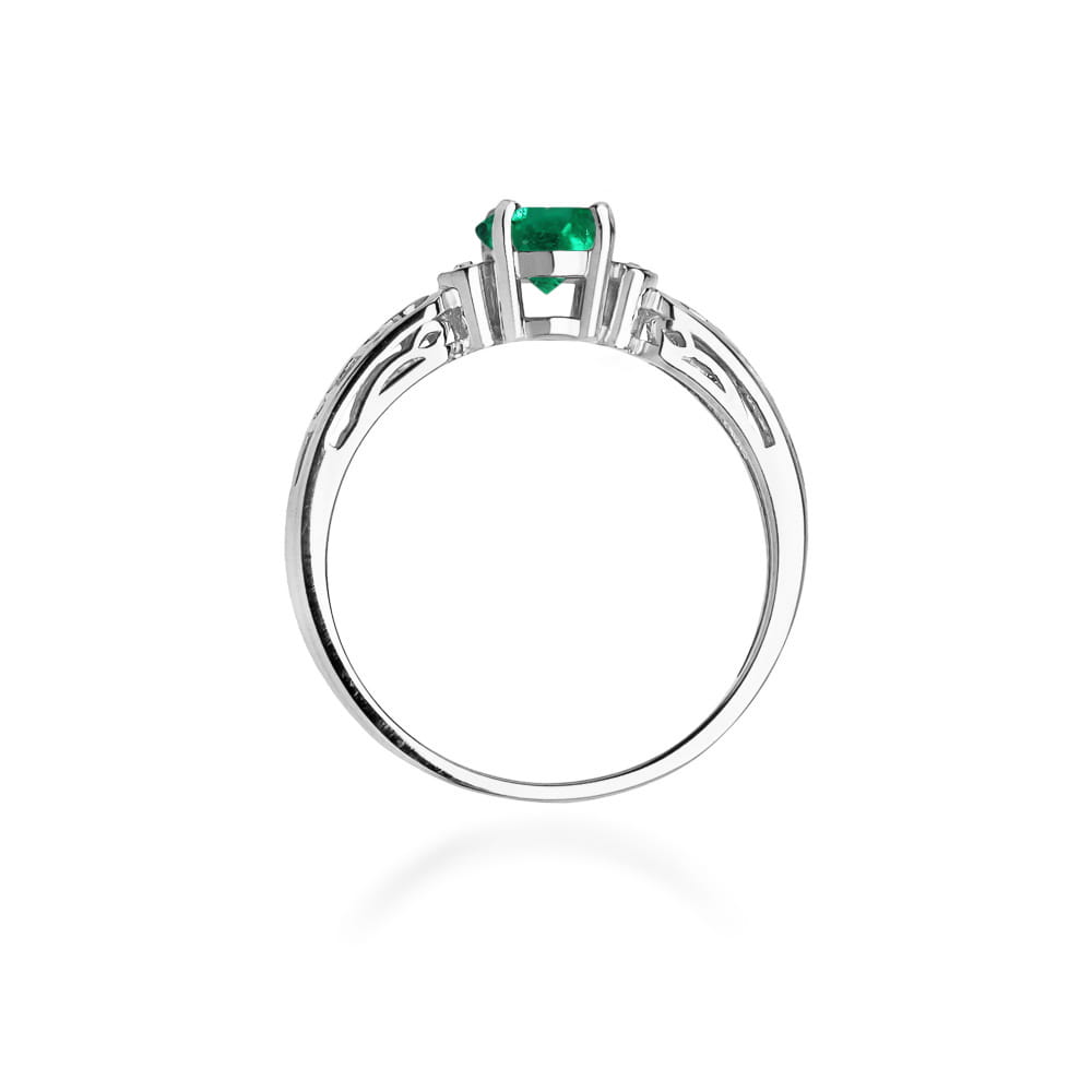 Inel Aur 14K cu Smarald 0.50 ct - Alb