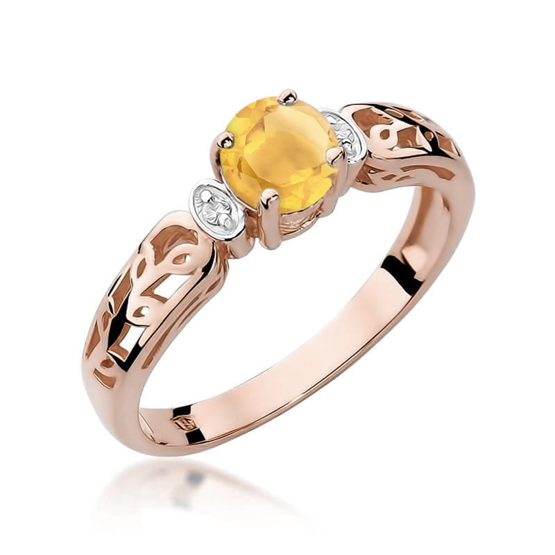 Inel Aur 14K cu Citrin 0.50 ct si Diamante Naturale 0.02 ct