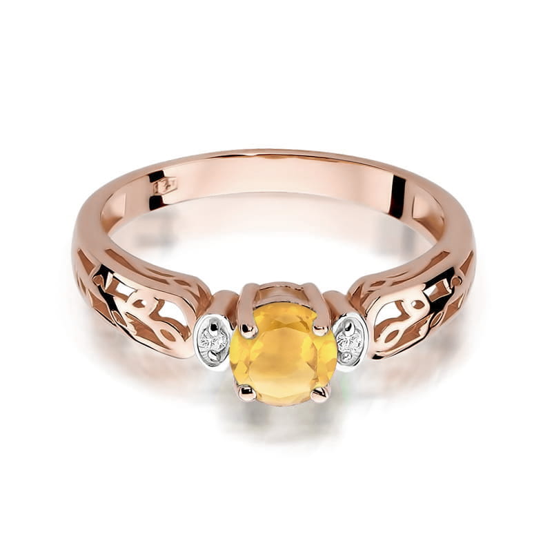 Inel Aur 14K cu Citrin 0.50 ct si Diamante Naturale 0.02 ct