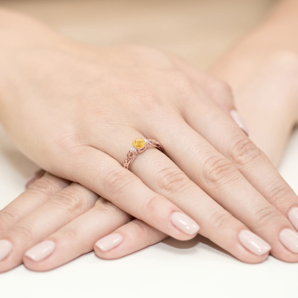 Inel Aur 14K cu Citrin 0.50 ct si Diamante Naturale 0.02 ct