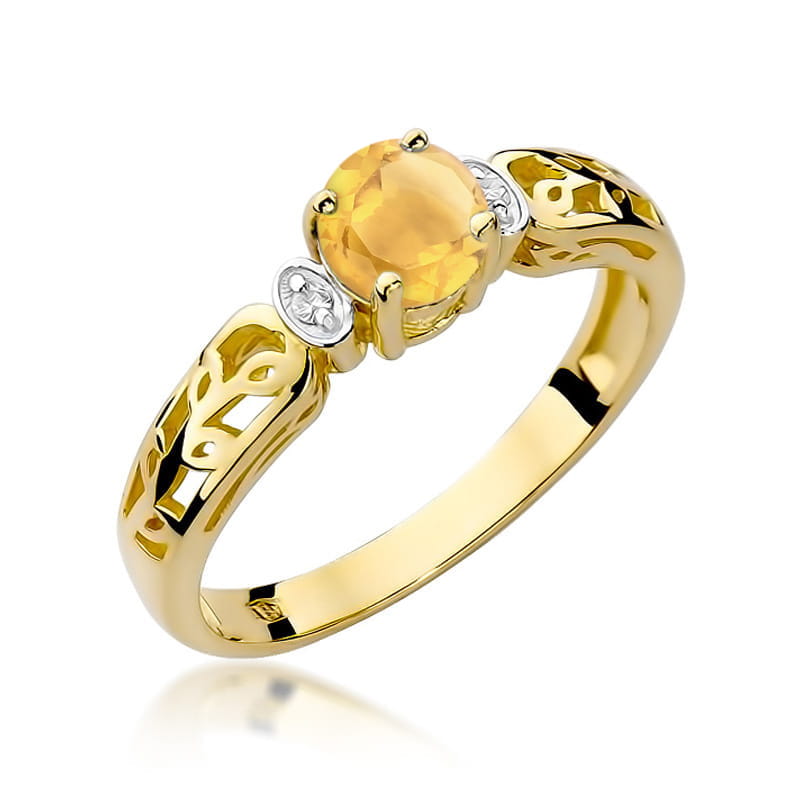 Inel Aur 14K cu Citrin 0.50 ct si Diamante Naturale 0.02 ct