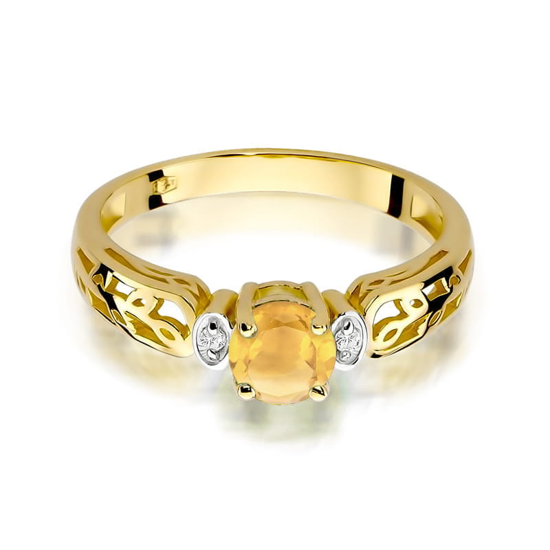 Inel Aur 14K cu Citrin 0.50 ct si Diamante Naturale 0.02 ct