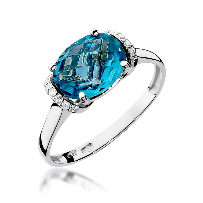 Inel Aur 9K cu Topaz Swiss 1.70 ct si Diamante Naturale 0.04 ct