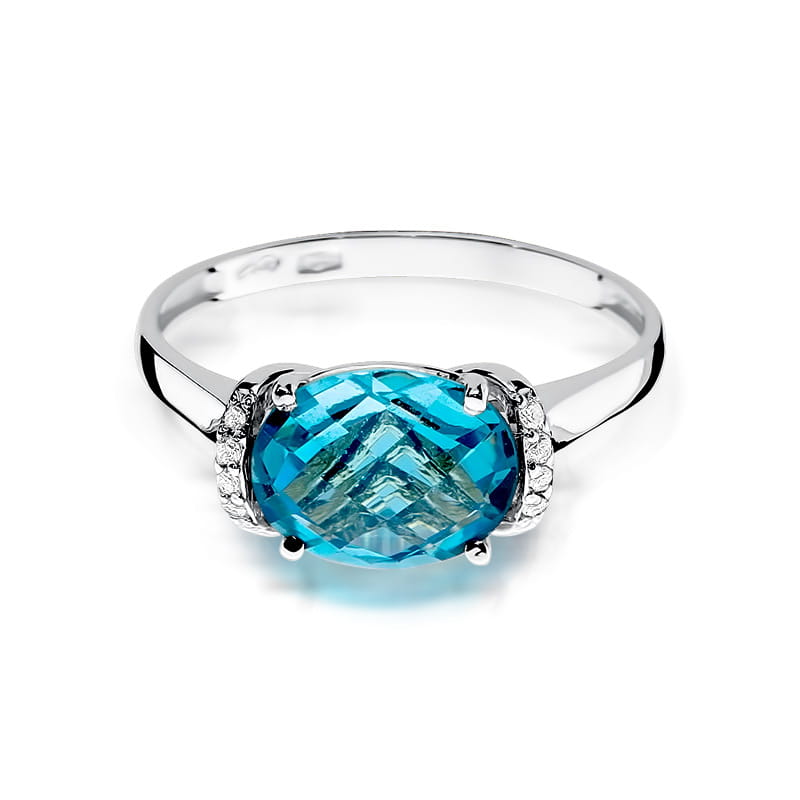 Inel Aur 9K cu Topaz Swiss 1.70 ct si Diamante Naturale 0.04 ct