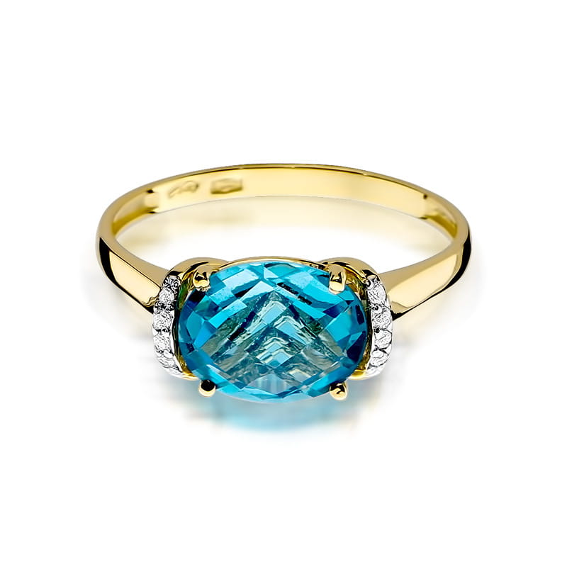 Inel Aur 9K cu Topaz Swiss 1.70 ct si Diamante Naturale 0.04 ct