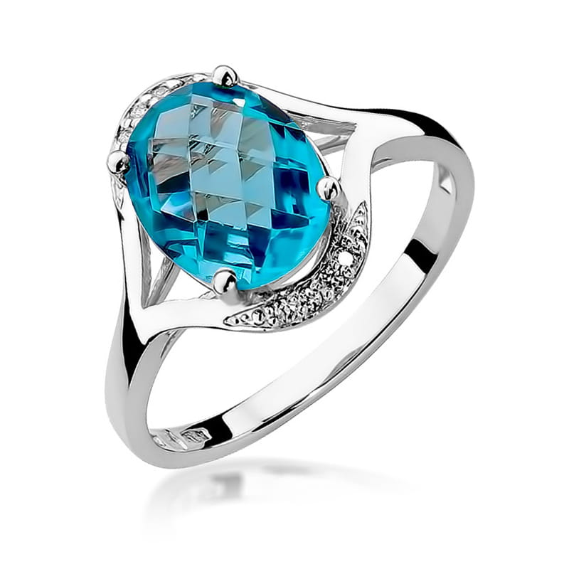 Inel Aur 9K cu Topaz Swiss 3.00 ct si Diamante Naturale 0.04 ct