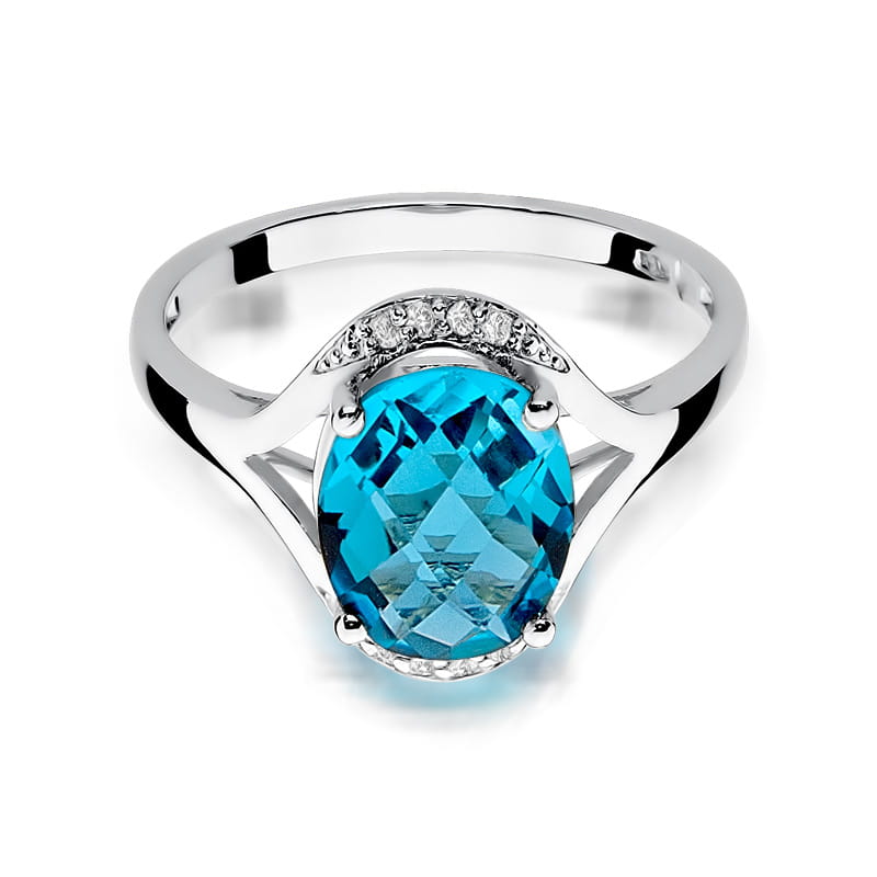 Inel Aur 9K cu Topaz Swiss 3.00 ct si Diamante Naturale 0.04 ct