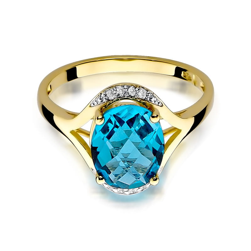Inel Aur 9K cu Topaz Swiss 3.00 ct si Diamante Naturale 0.04 ct