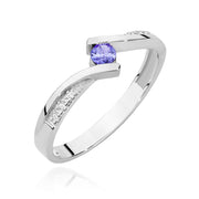 Inel Aur 14K cu Tanzanit 0.15 ct si Diamante 0.03 ct - Alb