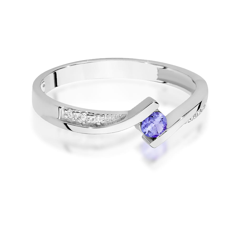 Inel Aur 14K cu Tanzanit 0.15 ct si Diamante 0.03 ct - Alb